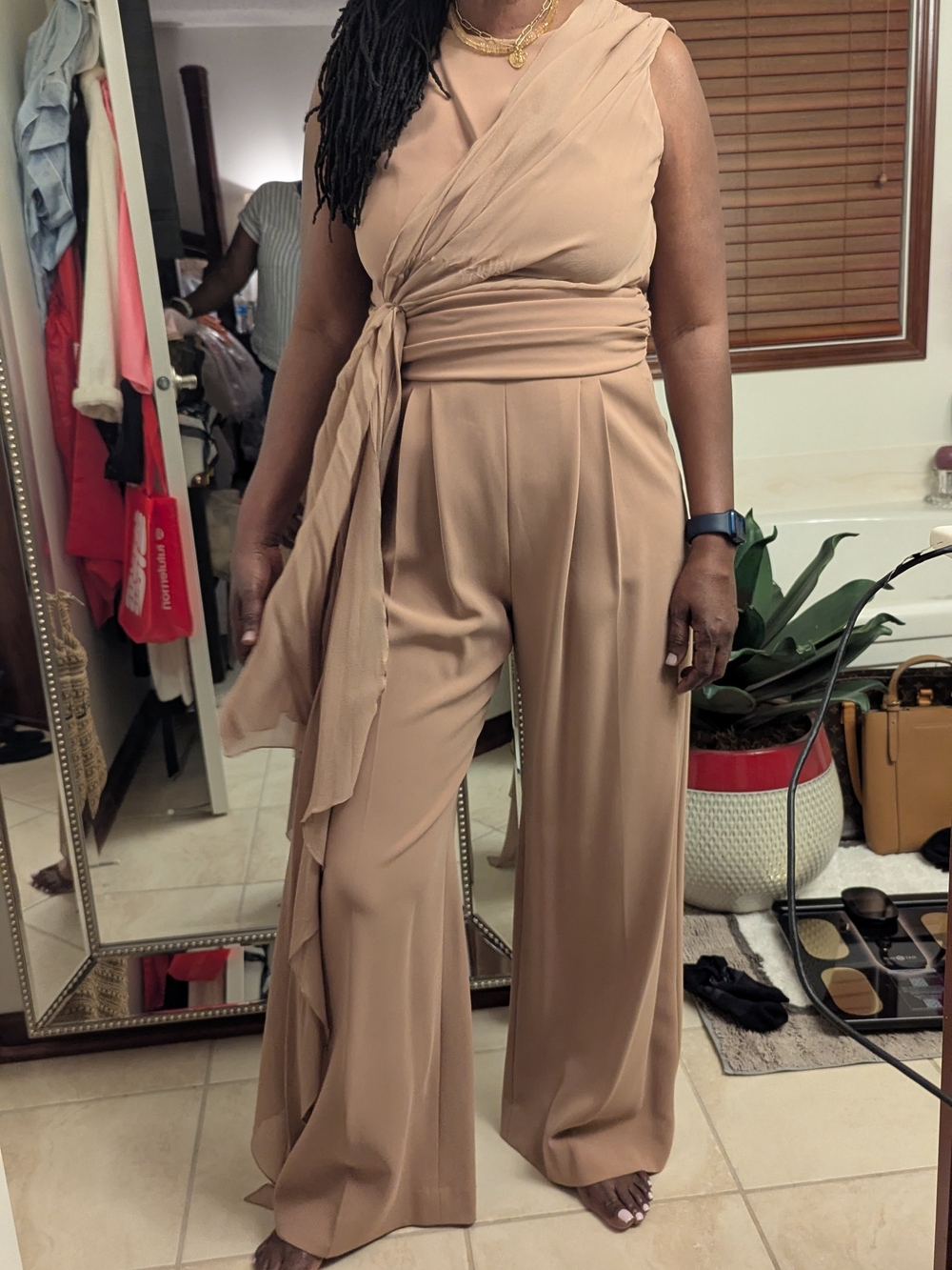 MaxMara Sleeveless Wrap Wide-Leg Jumpsuit in Taupe